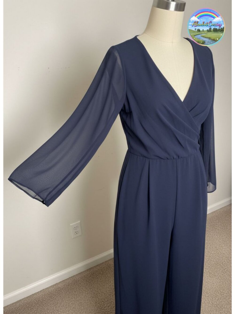 Elegant V-Neck Wide-Leg Jumpsuit with Chiffon Sleeves Formal Work Party